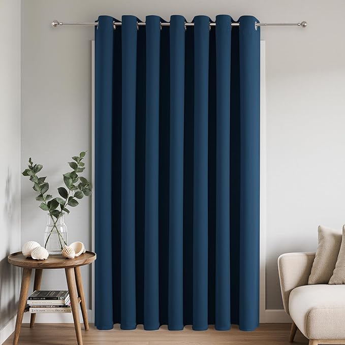 Joydeco Blackout Patio Sliding Door Curtains 90 Inches Long, Grommet Privacy Room Divider Curtains, Extra Wide Thermal Blackout Drapes for Bedroom Living Room (Navy Blue, 100Wx90L, 1 Panel)
