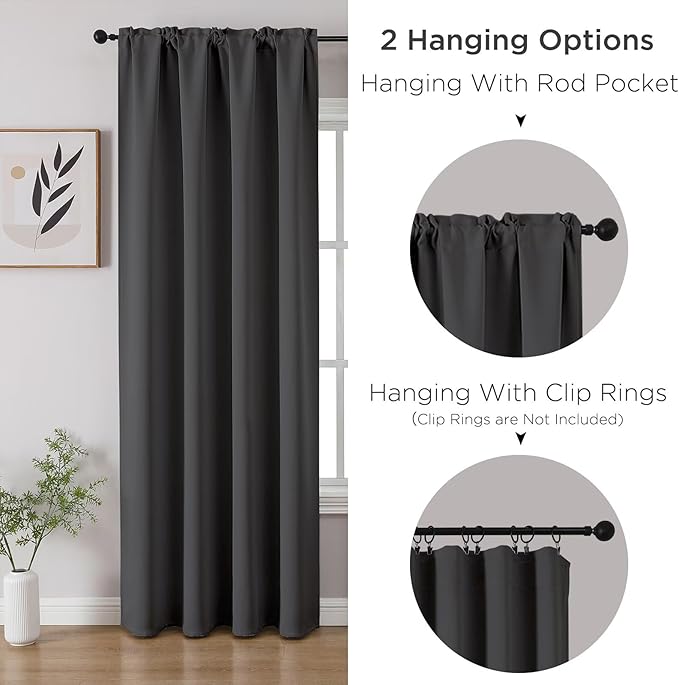 CUCRAF Dark Grey Blackout Curtains 45 inch Length 2 Panels Set, Rod Pocket Room Darkening Drapes for Bedroom Living Room, Insulated Thermal Light Blocking Window Curtain (W52 x L45 Inch)