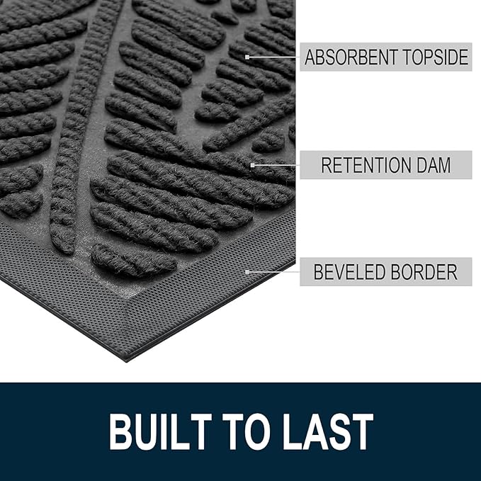 Colorxy Waterproof Doormat, Sturdy Natural Rubber Front Indoor Mat, Non Slip Low Profile Outdoor Door Mats, Stain and Fade Resistant Floor Mats, Easy Clean Patio Entry Mat, 48''x32'', Light Grey