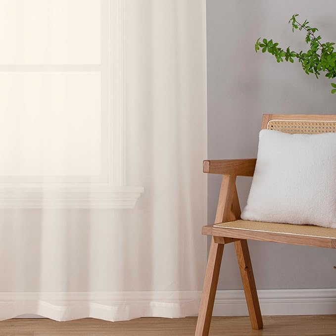 Chyhomenyc Cream Sheer Curtains 120 Inches Long - Light Filtering Voile Extra Long Panel Drapes for Floor to Ceiling Window, Elegant Soft Living Room Curtains, Each 42Wx120L Inch, 10FT, 2 Panels
