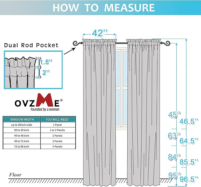 OVZME 2 Panels Sheer Window Curtain Panels 96" Length for Bedroom, Top Rod Pocket Design Window Treatment for Living Room, 42W x 96L inches, Navy Blue