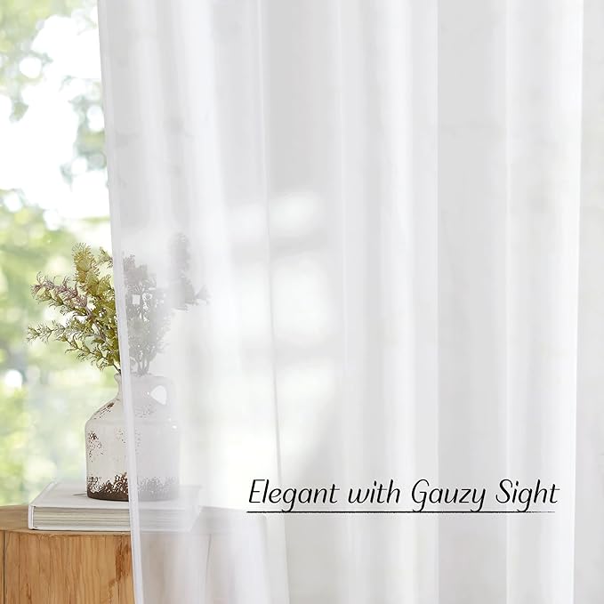 NICETOWN White Sheer Curtains 72 inches Long - Grommet Light Filtering Window Treatments Airy & Breathable Drapes Elegant Solid Drapes for Bedroom/Living Room, W42 x L72, 2 Panels