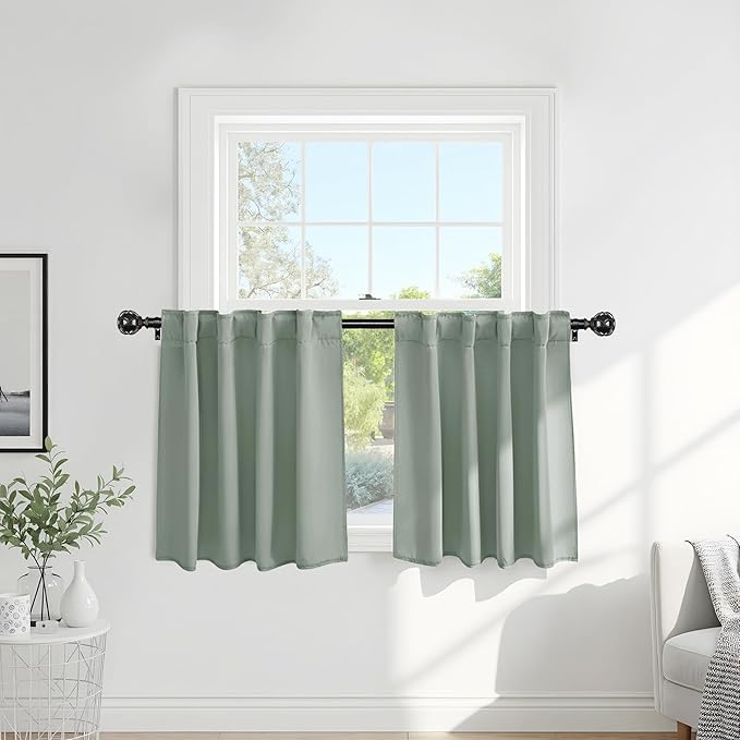 Pony Dance Short Blackout Curtain Panels for Basement, Small Curtains for Bathroom, Thermal Insulated Tiers for Basement (2 Panels, Cream, 34x36 Inch)