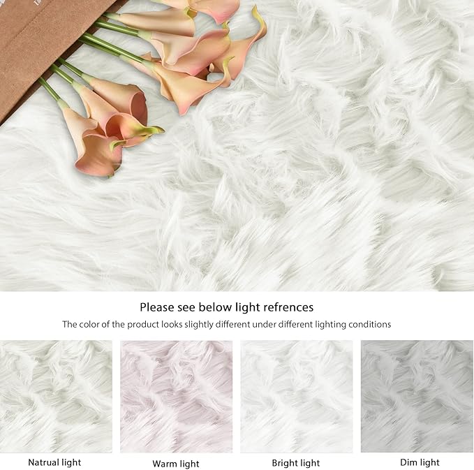 ORINOVA White Faux Sheepskin Shag Fur Runner Rugs for Living Room Bedroom Fluffy Washable Furry Area Rug 2x6 Nursery Rug Teen Room Décor