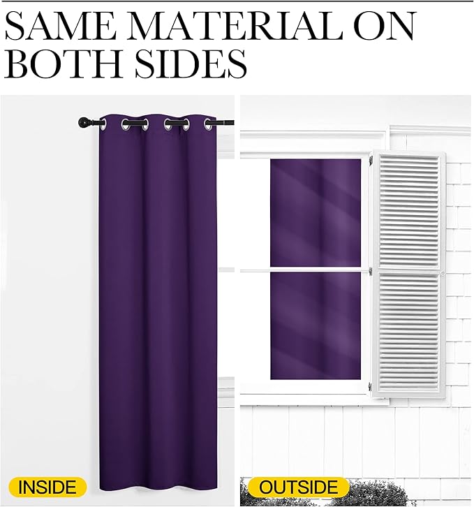 NICETOWN Purple Blackout Curtains 90 inches Long, Niose Reducing and Thermal Insulated Room Darkening Curtains for Girls Bedroom Living Room Window Decoration (55 inches Wide, 2 Panels)