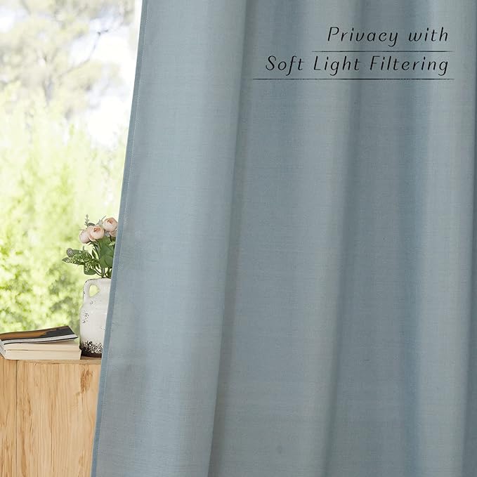 NICETOWN Stone Blue Linen Blend Textured Living Room Curtains, Grommet Top Thick Flax Semi Sheer Vertical Drapes Privacy Assured with Light Filtering for Bedroom, W55 x L84, 2 Pieces