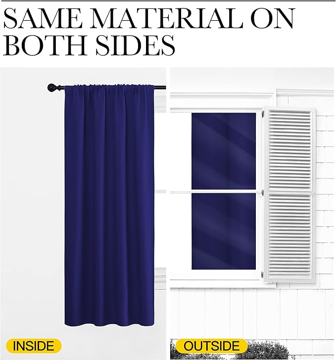 NICETOWN Curtains for Bedroom, Blackout Draperies, All Season Thermal Insulated Solid Rod Pocket Top Blackout Curtains & Drapes for Kid's Room (Navy Blue, 1 Pair, 42 x 63 Inch)