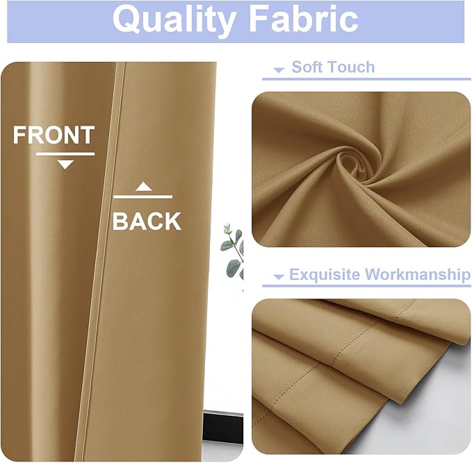 Simplebrand Ava Gold Blackout Curtains for Bedroom 84 Inch Length 2 Panels Set, Solid Thermal Insulated Privacy Living Room Window Treatment Curtains Blackout Drapes, W40 x L84 Inch, Gold