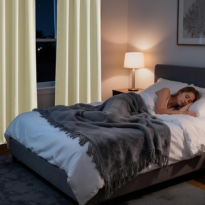 RYB HOME Bedroom Blackout Curtains 63 inches Long, 100% Blackout Thermal Insulated Noise Reducing Curtains for Living Room Nursury, 42 inches Wide by 63 inches Long, Beige
