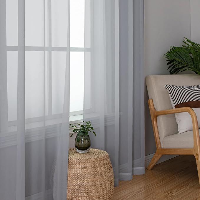 Simplebrand Light Grey Sheer Curtains 72 Inches Long 2 Panels for Living Room, Rod Pockets Airy Window Treatments Voile Sheer Black Curtains Panels Lightweight for Front Back Patio Glass Door, 42" W