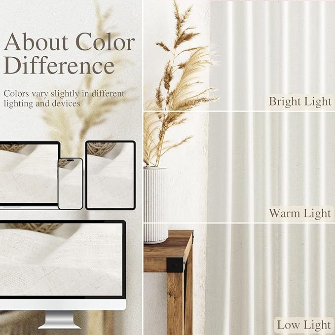 Beige White Linen Curtains for Kitchen Windows Over Sink Neutral 30 Inch Length Back Tab and Rod Pocket Light Filtering Semi Sheer Cafe Curtain for Bathroom RV Small Window 26 x 30 Inch,2 Panels