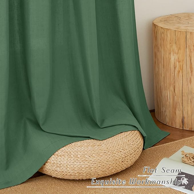NICETOWN Rustic Linen 132 inch Long Curtains for Living Room, Grommet Privacy Added Thick Linen Weave with Light Filter Window Curtains & Drapes for Bedroom, Olive Green, W55 x L132, 2 Panels
