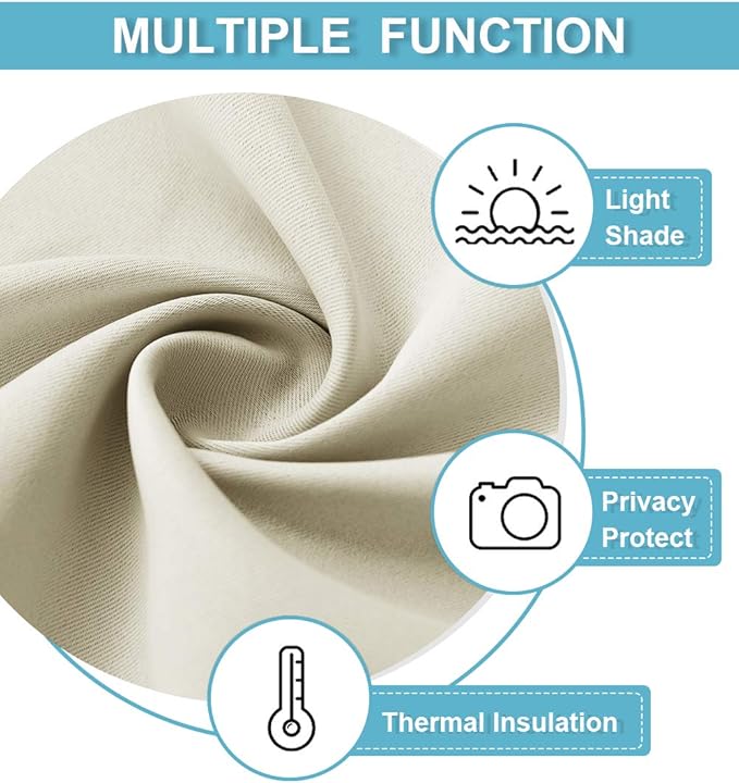 RYB HOME Extra Wide Curtains for Bedroom Living Room 63 inches Long, Thermal Insulated Privacy Drapes for Nursery Home Theater Dining Room, Width 62 by Length 63, Beige, 2 Panels