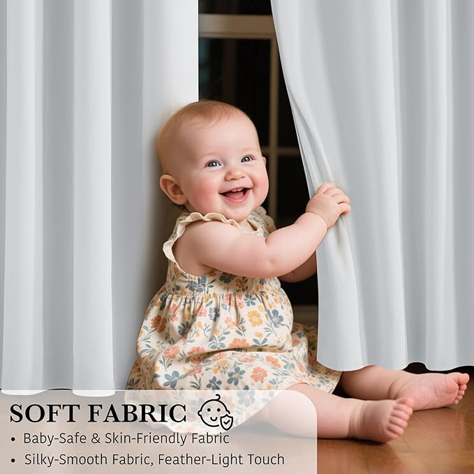 RYB HOME White 100% Blackout Curtains, Short Thermal Insulated Heat & UV Blocking Total Room Darkening Privacy Drapes for Small Window, Width 42 by Length 24, White, 2 Panels