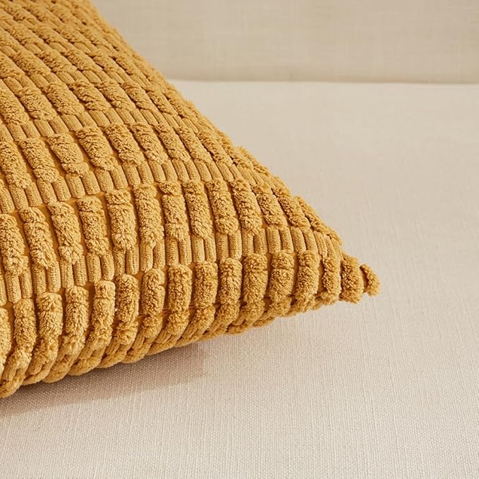 Fancy Homi 4 Packs Fall Boho Long Lumbar Decorative Throw Pillow Covers 12x24 Inch for Couch Bed Sofa, Aesthetic Modern Farmhouse Home Decor, Soft Striped Corduroy Rectangle Cushion Case 30x60 cm