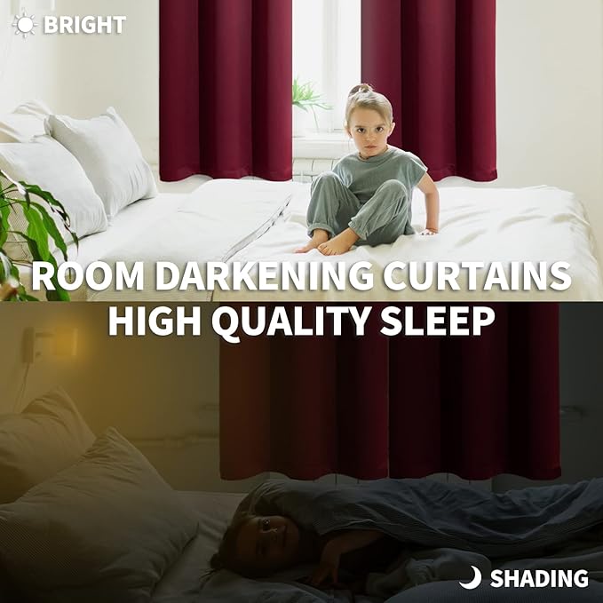BGment Blackout Curtains - Grommet Thermal Insulated Room Darkening Bedroom and Living Room Curtains, Set of 2 Curtain Panels (42 x 84 Inch, Burgundy)