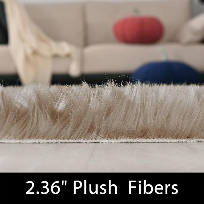 Latepis Large Round Rugs 6ft Light Brown Beige Circle Faux Sheepskin Rug Fluffy Fur Plush Shag Rug for Living Room Bedroom Carpet Plush Rugs Home Decor