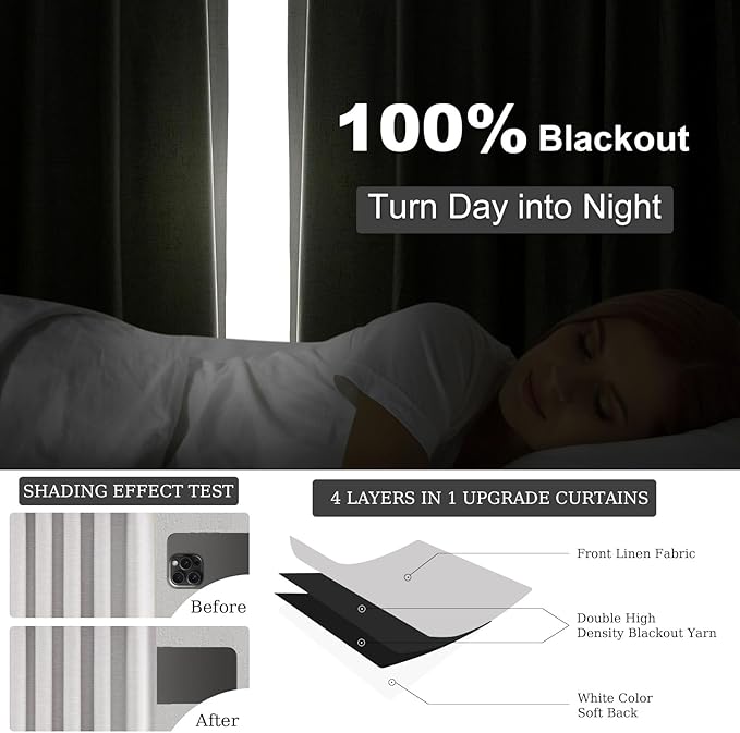 Topfinel Grey Beige Linen Blackout Curtains 84 Inch Long for Bedroom Living Room, Greige Gray Pinch Pleat Back Tab Gothic Moody Viral Drapes Mordern Boho Curtains for Window Dining Room 7 FT