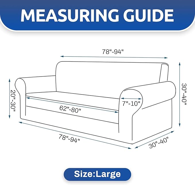 KEKUOU Stretch Sofa Cover Slipcover ，Couch Covers for 3 Cushion Couch Sofa pet Friendly (78"-94") Furniture Protector Sofa with Elastic Bottom for Kids,Dog, Jacquard Small Checked(Large,Classic Blue)