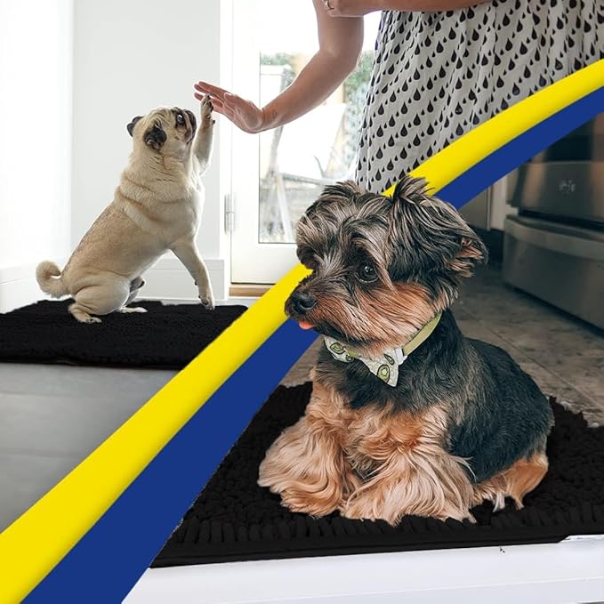 Muddy Mat® | Super Absorbent Door Mat Indoor, Microfiber Quick Dry Chenille Entryway Rug, Non-Slip Front Door Mat, Indoor Mats for Entryway, Machine Washable Pet Rug, Black 5ft x 7ft