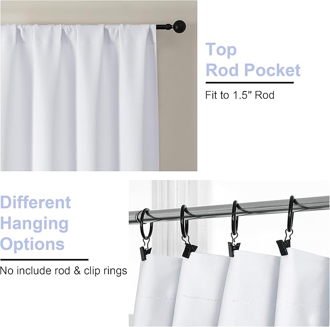 Simplebrand Ava Pure White Curtains for Bedroom 84 Inch Length 2 Panels Set, Light Filtering Window Treatment, Light Filtering Curtain Drapes, Soft Casual Rod Pocket Privacy Curtains, W40 x L84 Inch