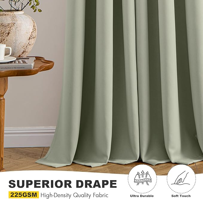 MIULEE Sage Green Blackout Curtains - Thermal Insulated Bedroom Curtains Room Darkening Drapes for Living Room Kitchen Grommet Top Light Blocking Window Treatment, 40 x 48 Inches Long, 2 Panels