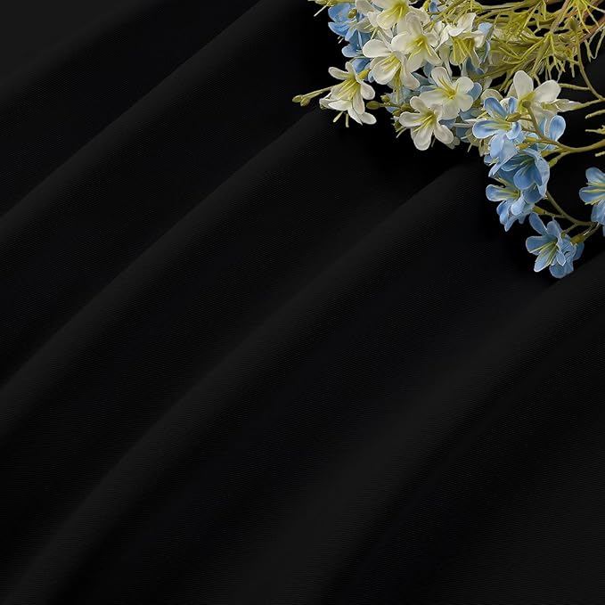 CUCRAF Black Blackout Curtains 90 inch Length 2 Panels Set, Rod Pocket Room Darkening Drapes for Bedroom Living Room, Insulated Thermal Light Blocking Window Curtain (W52 x L90 Inch)
