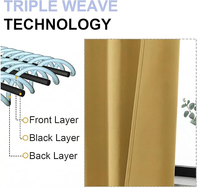 Simplebrand Ava Bright Gold Blackout Curtains for Bedroom 84 Inch Length 2 Panels Set, Solid Thermal Insulated Privacy Nursery Window Treatment Curtains Blackout Drapes, W40 x L84 Inch, Bright Gold