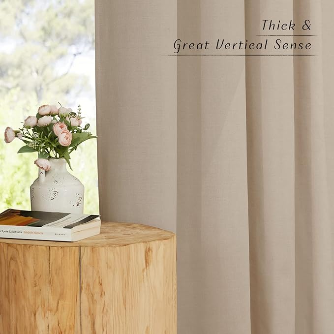 NICETOWN Rustic Linen 96 inch Long Curtains for Living Room, Grommet Privacy Added Thick Linen Weave with Light Filter Window Curtains & Drapes for Bedroom, Taupe, W42 x L96, 2 Panels