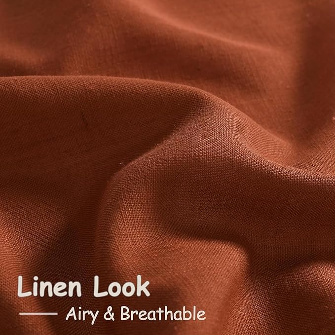 Nanspring Extra Wide Linen Curtains for Living Room 84 Inches Long Terracotta Light Filtering Semi Sheer Boho Farmhouse Curtain for Bedroom Office Luxury Back Tab and Rod Pocket 100x84, 2 Panels