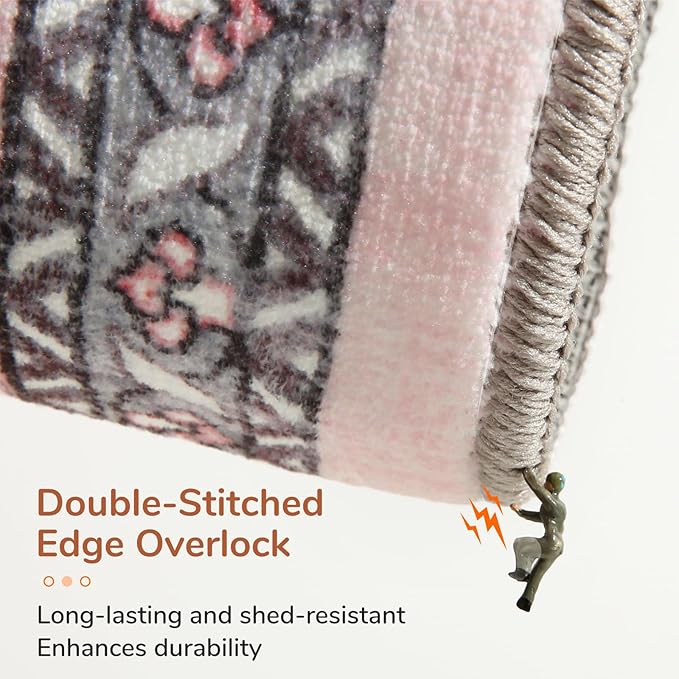 OPPODREAM Soft Area Rugs 5x7, 5x7 Washable Rug with Non Slip Backing, 5 x 7 Faux Cashmere Low-Pile Carpet, Pink & Cream
