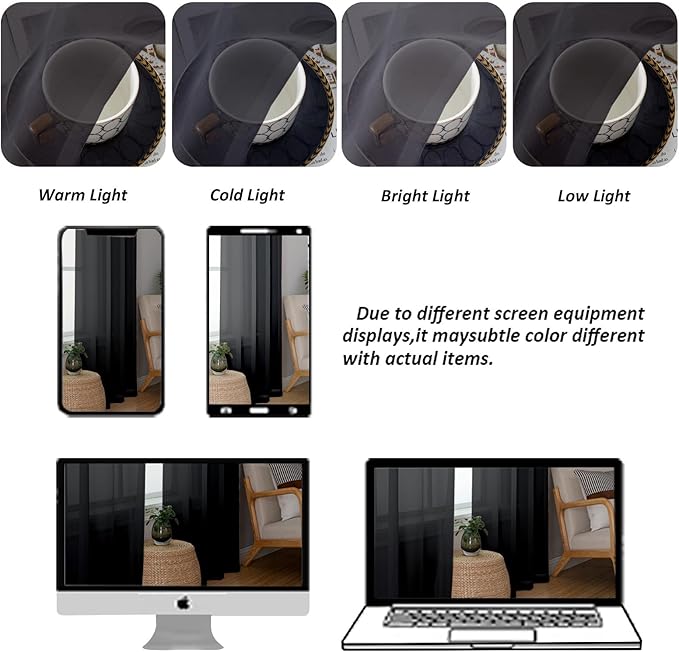 Chyhomenyc Sheer Black Valances for Windows 2 Pack, Small Window Curtains for Living Room Bathroom Cafe Laundry Basement, Modern Top Dual Rod Pocket Voile Curtain, 42W x 18L inches, Black