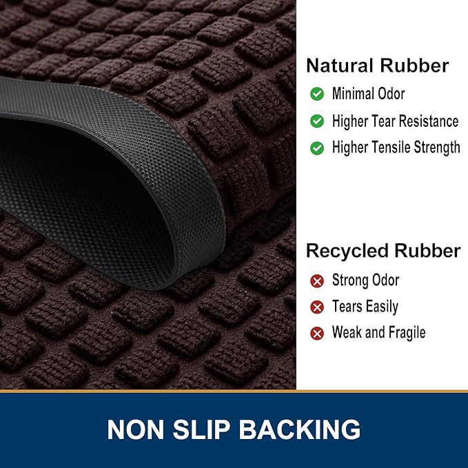 Smiry Front Door Mat Outside Entrance, Heavy Duty Natural Rubber Doormat, Non Slip, Trap Dirt and Moisture, Easy Clean, Low Profile Welcome Floor Mats for Indoor Outdoor Entry, 71x23 Inch, Brown