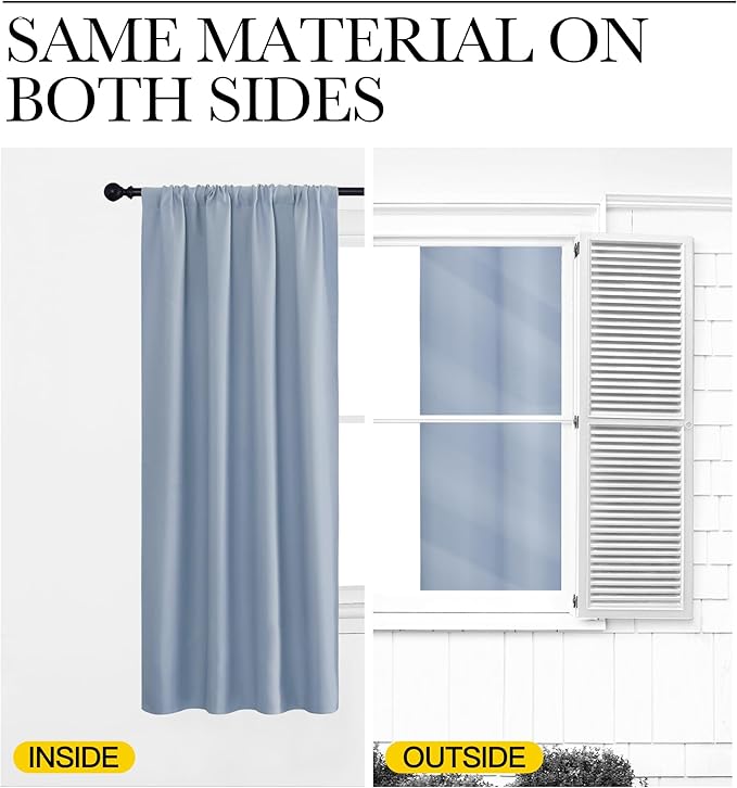 NICETOWN Blackout Curtains for Living Curtains, Vintage Blue, 2 Panels, 52 by 95, Room Darkening Window Curtain Panels, Easy-Care Solid Thermal Insulated Draperies/Drapes for Daughter Room