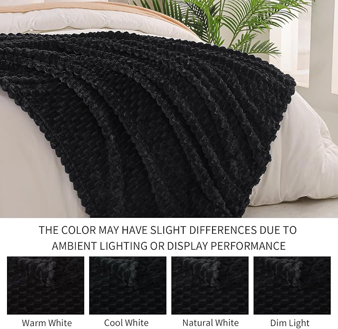 Exclusivo Mezcla Fleece Twin Blanket for Bed, Extra Large Fuzzy Black Bed Blankets, Soft Cozy Plush Sofa Throws for All Seasons, 90x66 Inches