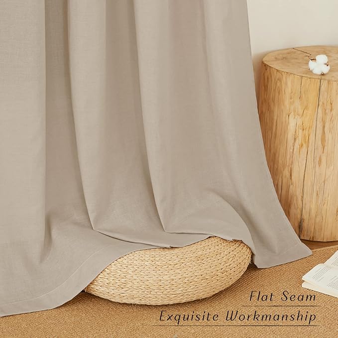 NICETOWN Rustic Linen 96 inch Long Curtains for Living Room, Grommet Privacy Added Thick Linen Weave with Light Filter Window Curtains & Drapes for Bedroom, Taupe, W42 x L96, 2 Panels
