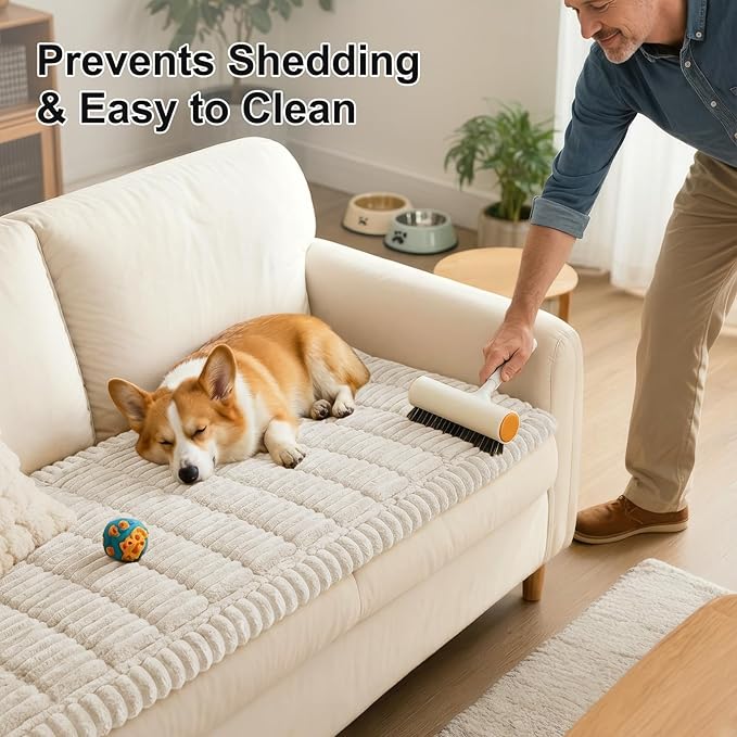 Smiry Couch Cover for Dogs Washable, Non Slip Fuzzy Pet Couch Covers for 3 Cushion Sofa Pet Friendly, Thick Soft Sofa Slipcovers Cushion Protector (White, 27.6" x 59")