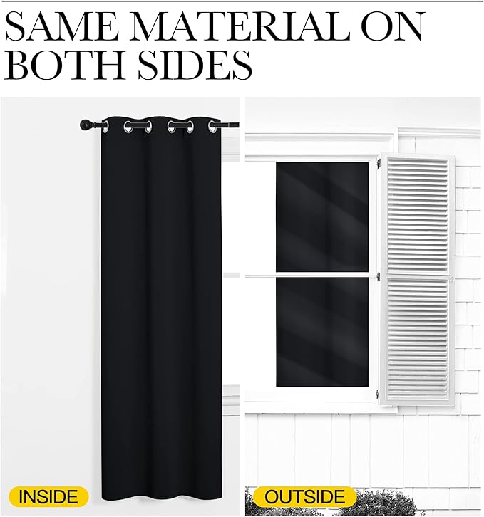 NICETOWN Black Out Curtain Panels - Home Decoration Thermal Insulated Solid Grommet Blackout Curtains/Drapes for Hall/Dining Room (Set of 2, 42 inches by 95 Inch, Black)