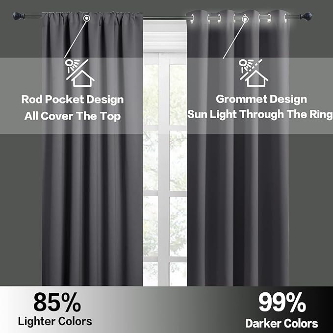 RYB HOME Extra Wide Blackout Curtains for Bedroom Living Room 63 inches Long, Thermal Insulated Privacy Drapes for Nursery Home Theater Dining Room, Width 62 by Length 63, Grey, 2 Panels