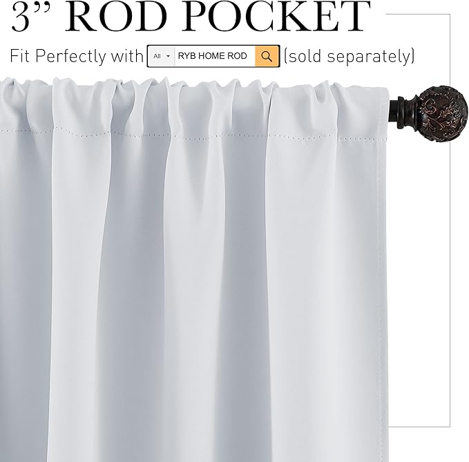 RYB HOME Short Grayish White Curtains for Small Bedroom Window, Insulating UV Blocking Drapes for Kitchen Cafe Basement Garage, Privacy Tiers for Bathroom Window, Width 42 by Length 36, Set of 2