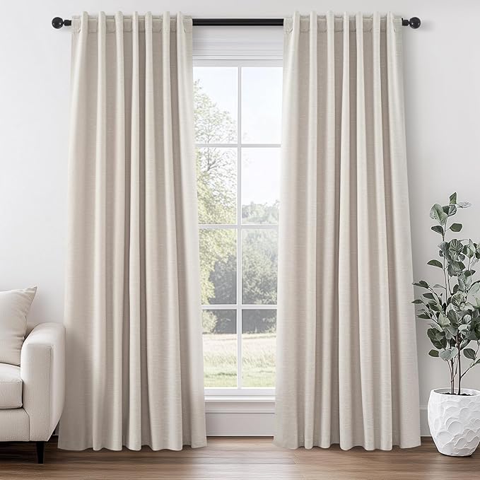 92 Inch Long Curtains Blackout 2 Panels,Custom Made Modern Neutral Soundproof Elegant Decorative Dark Out Linen Cottage Nursery Draperies for Living Room 52x92 Linen Beige Oatmeal