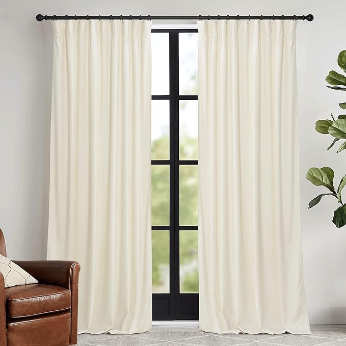 RYB HOME Ivory White Velvet Curtains 72 inches with Hook Belt, Soft Fabric Room Darkening Thermal Insulated Luxurious Home Decor Curtains for Living Room Bedroom, W 42" x L 72", 2 Panels Set