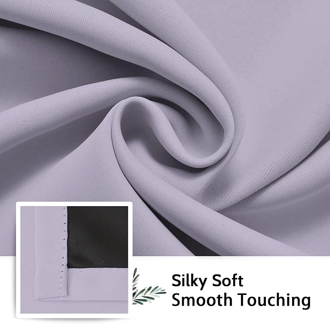 SimpleHome 100% Blackout Curtains for Bedroom,Thermal Insulated Grommet Window Drapes Room Darkening Lilac Curtains for Living Room with Black Back,52 x 96 Inch,2 Panels