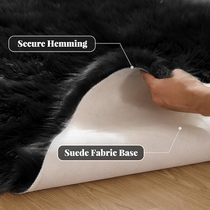 ORINOVA Black Rug for Bedroom 5x7 Area Rugs for Living Room Washable Shaggy Sheepskin Fluffy Fur Rug for Girl Room Rectangle Nursery