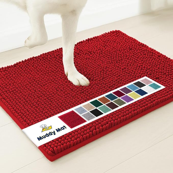 Muddy Mat® | Super Absorbent Door Mat Indoor, Microfiber Quick Dry Chenille Entryway Rug, Non-Slip Front Door Mat, Indoor Mats for Entryway, Machine Washable Pet Rug, Red 35"x24"