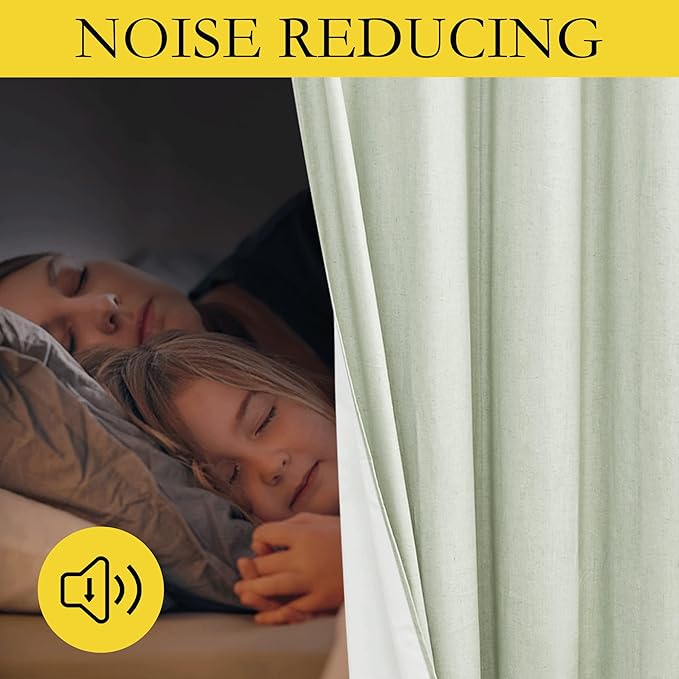 NICETOWN Sage Green Living Room Completely Shaded Linen Textured Draperies, 2 Pieces, W52 x L84, Privacy Protection & Noise Reducing Ring Top Drapes, White Lined Insulated Window Treatment Curtains