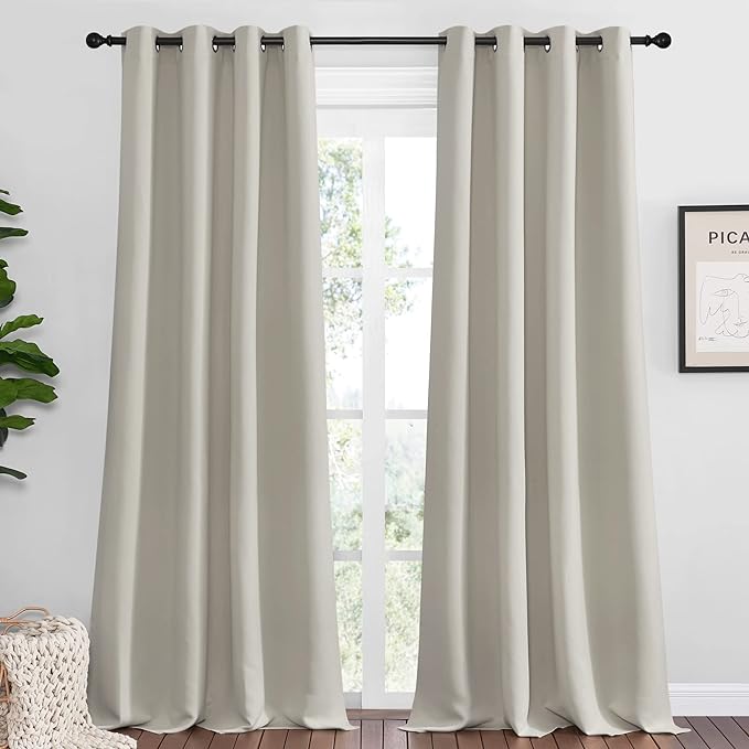 NICETOWN Natural Room Darkening Curtains 102" Long for Boho Farmhouse Home Decoration, 55" Wide, Set of 2, Window Treatment Total Privacy Drape Panels for Bedroom Living Room