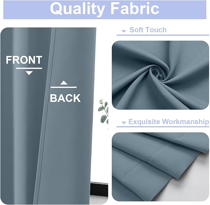 Simplebrand Ava Stone Blue Blackout Curtains for Bedroom 96 Inches Long 2 Panels, Thermal Insulated, Energy Saving Living Room Window Treatment Curtains Blackout Drapes, W50 x L96 Inch, Stone Blue