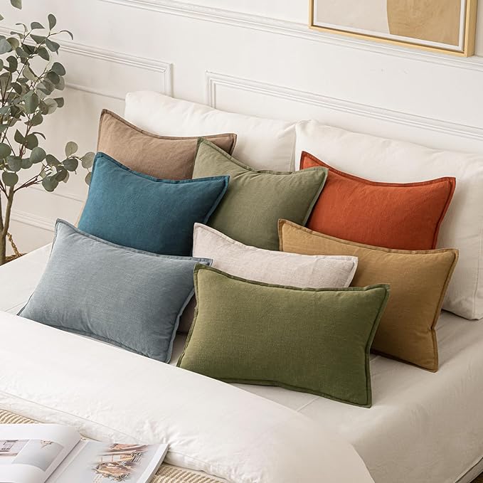MIULEE Decorative Linen Lumbar Pillow Covers 12x24 Inch Natural Beige Boho FarmhouseNeutral Couch Throw Pillows for Bed Pack of 2 Accent Modern Pillowcase Sofa Livingroom Home Decor