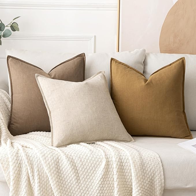 MIULEE Decorative Linen Euro Sham Pillow Covers 22x22 Inch Hazel Boho Farmhouse Neutral Couch Throw Pillows for Bed Pack of 2 Accent Modern Pillowcase Sofa Livingroom Home Decor